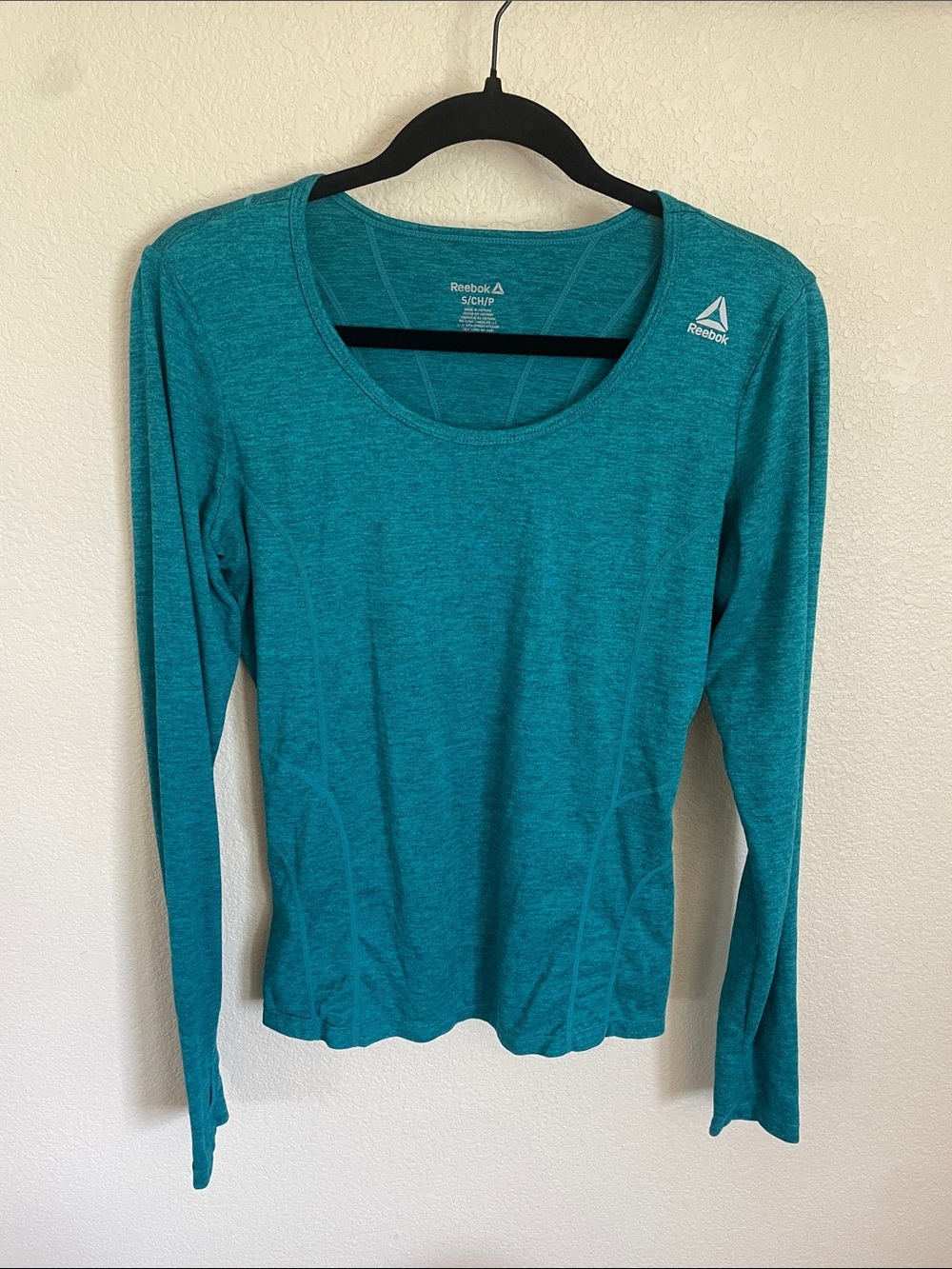 Reebok Women's Teal Long-Sleeve Athletic Tee S Activewear Running Sporty Top
